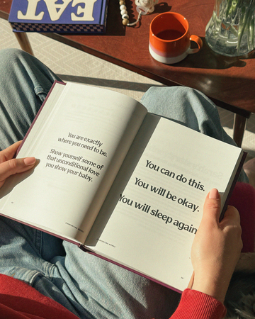 New mum reading Chapter:Mum guided journal — meaningful baby shower gift for her, not the baby